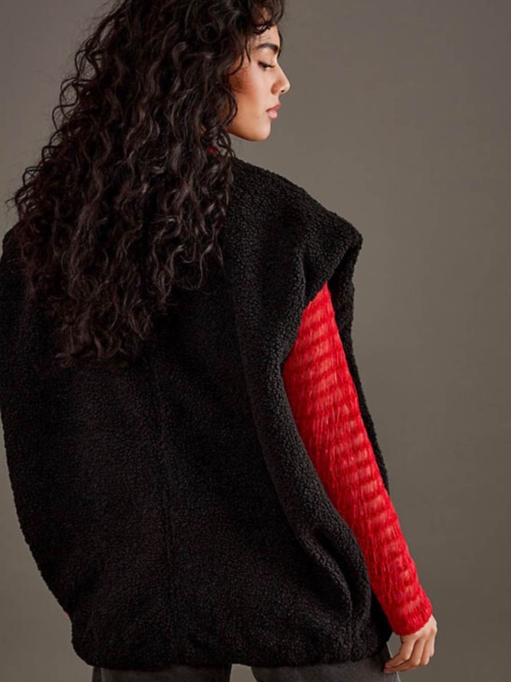 Anthropologie Self Contrast┆OS┆Oversized Sherpa Vest┆Black┆287 - Picture 3 of 6